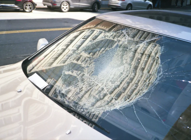 Auto con el vidrio roto por un accidente de transito